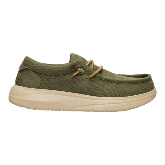 Hey Dude Mens Comf Worn Twill Lifestyle Shoes in Burnt Olive and Boulder Tan