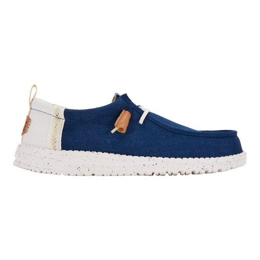 Hey Dude Mens Wally Summer Linen Lifestyle Shoes in Sargasso Blue & White