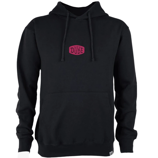 Hey Dude Unisex Buckle Logo Hood in Black with Pink