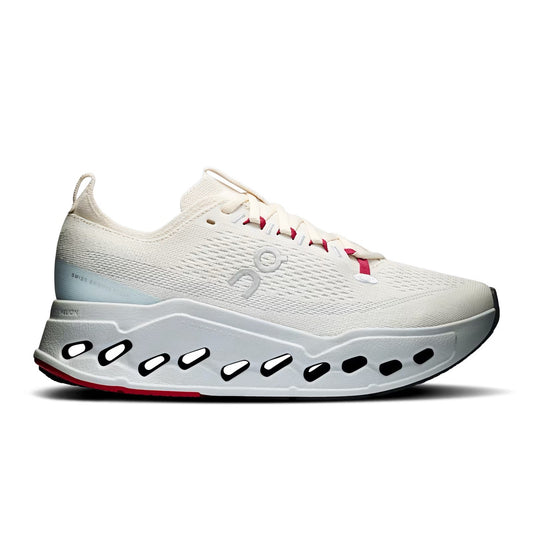 On Women's Cloud Surfer Max running shoes in Ivory Arctic