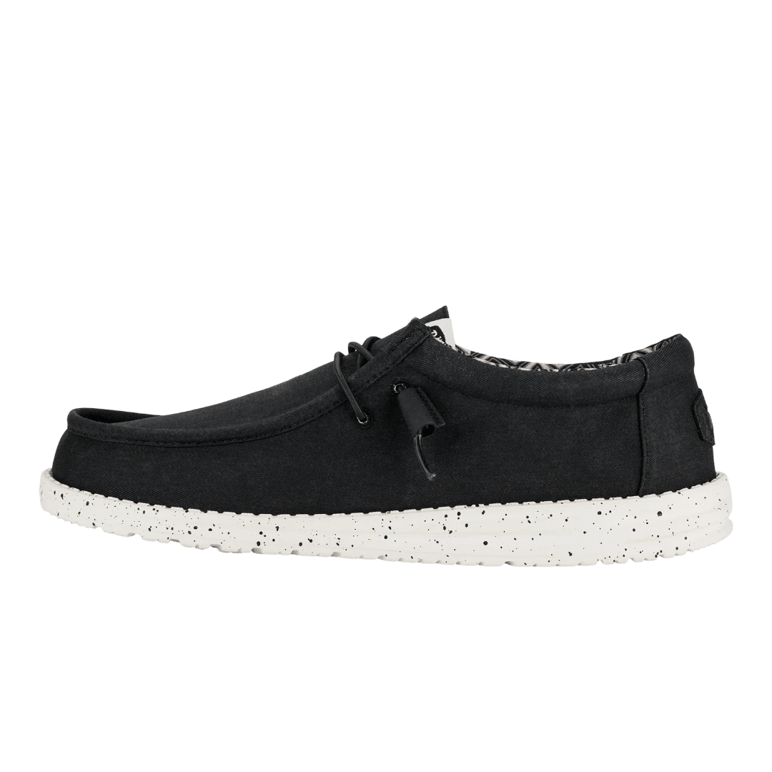 Hey Dude Mens Wally Stretch Canvas Black White