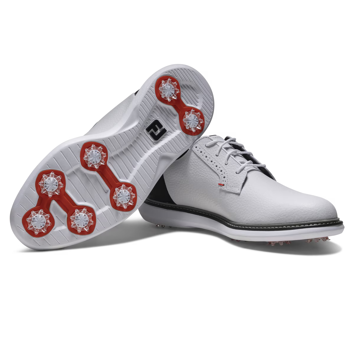 Footjoy Mens Traditions Blucher Golf Shoes in White Black and Red