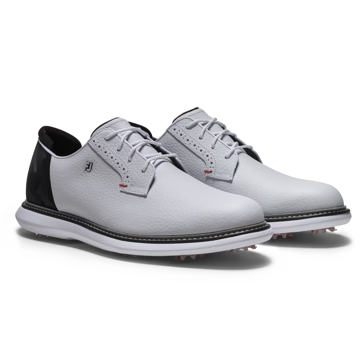 Footjoy Mens Traditions Blucher Golf Shoes in White Black and Red