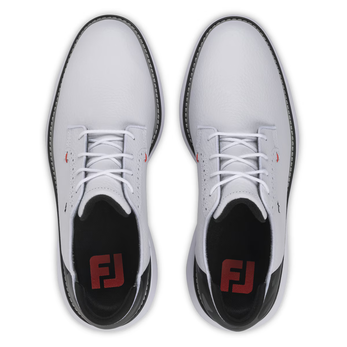 Footjoy Mens Traditions Blucher Golf Shoes in White Black and Red