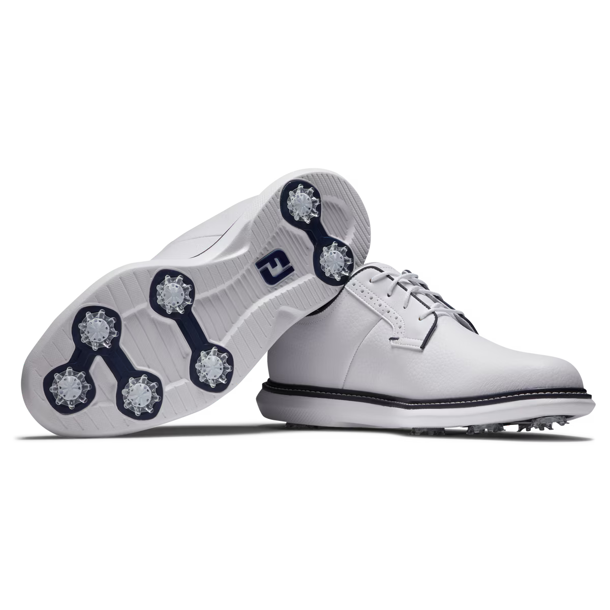 Footjoy Mens Traditions Blucher Golf Shoes in White and Navy