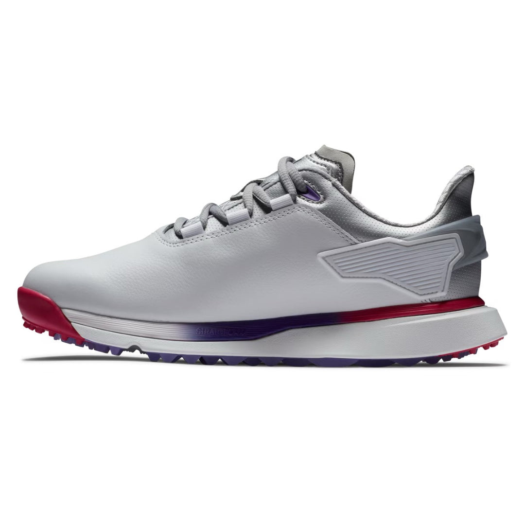 Footjoy Womens Pro SLX Spikless Golf Shoe Wide in White, Purple and Pink