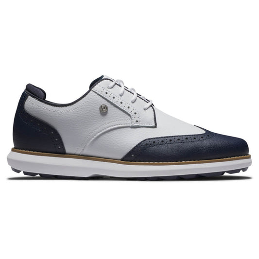 Footjoy Womens Traditions Blucher Golf Shoes in White and Navy