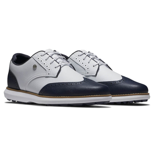 Footjoy Womens Traditions Blucher Golf Shoes in White and Navy