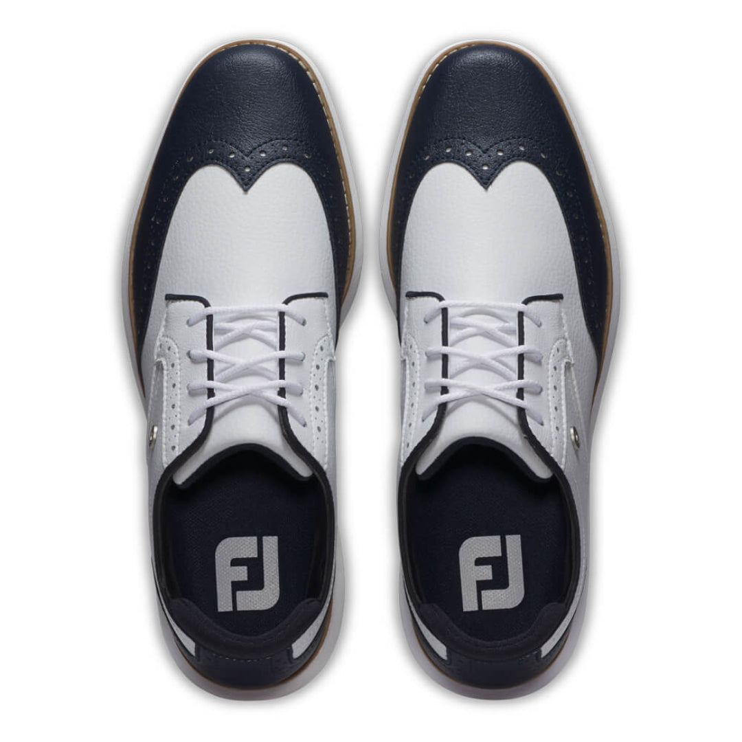 Footjoy Womens Traditions Blucher Golf Shoes in White and Navy