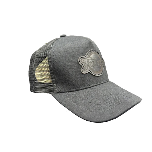 Black mesh cap with a logo on a white background