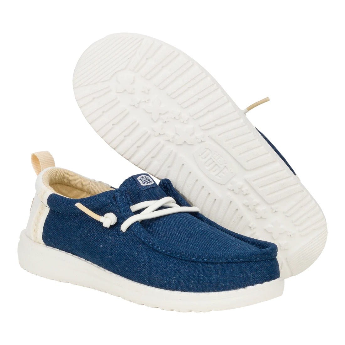 Hey Dude Boys Wally Y Summer Linen Lifestyle Shoe in Sargasso Blue & White