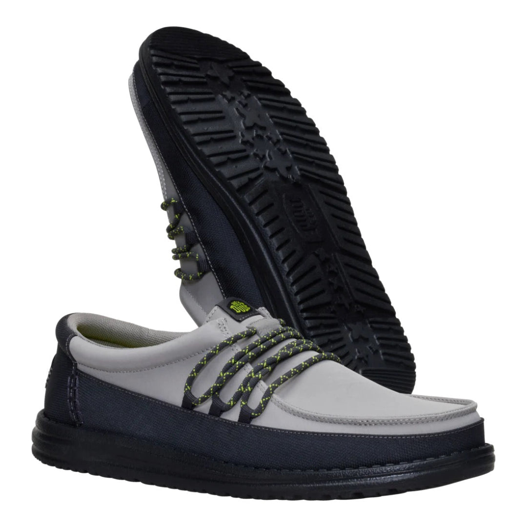 Hey Dude Mens Wally Guard Lifestyle Shoes in Black and Moon Grey