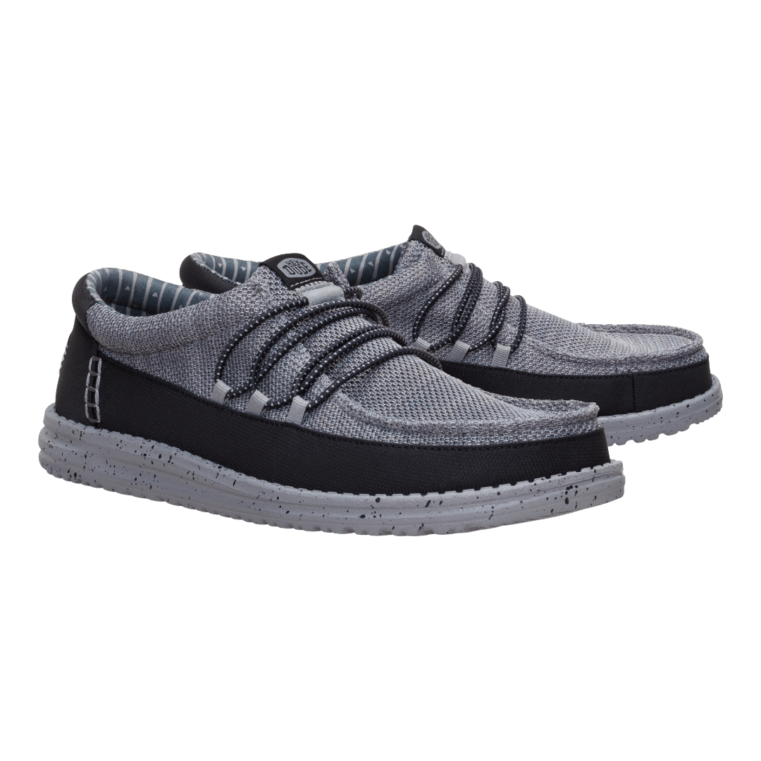 Hey Dude Mens Wally Guard Stretch Sox Lifestyle Shoes in Flannel Grey and Multi