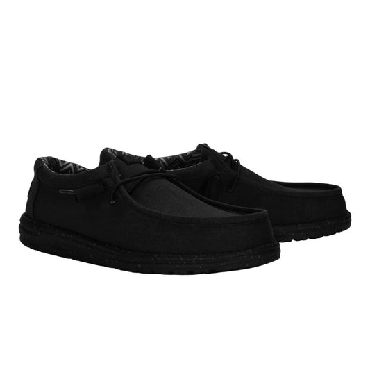 Hey Dude Mens Wally Stretch Canvas Lifestyle Shoes in Black