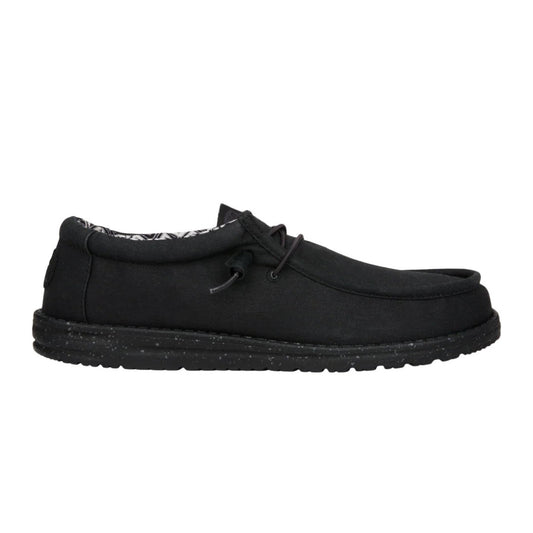 Hey Dude Mens Wally Stretch Canvas Lifestyle Shoes in Black
