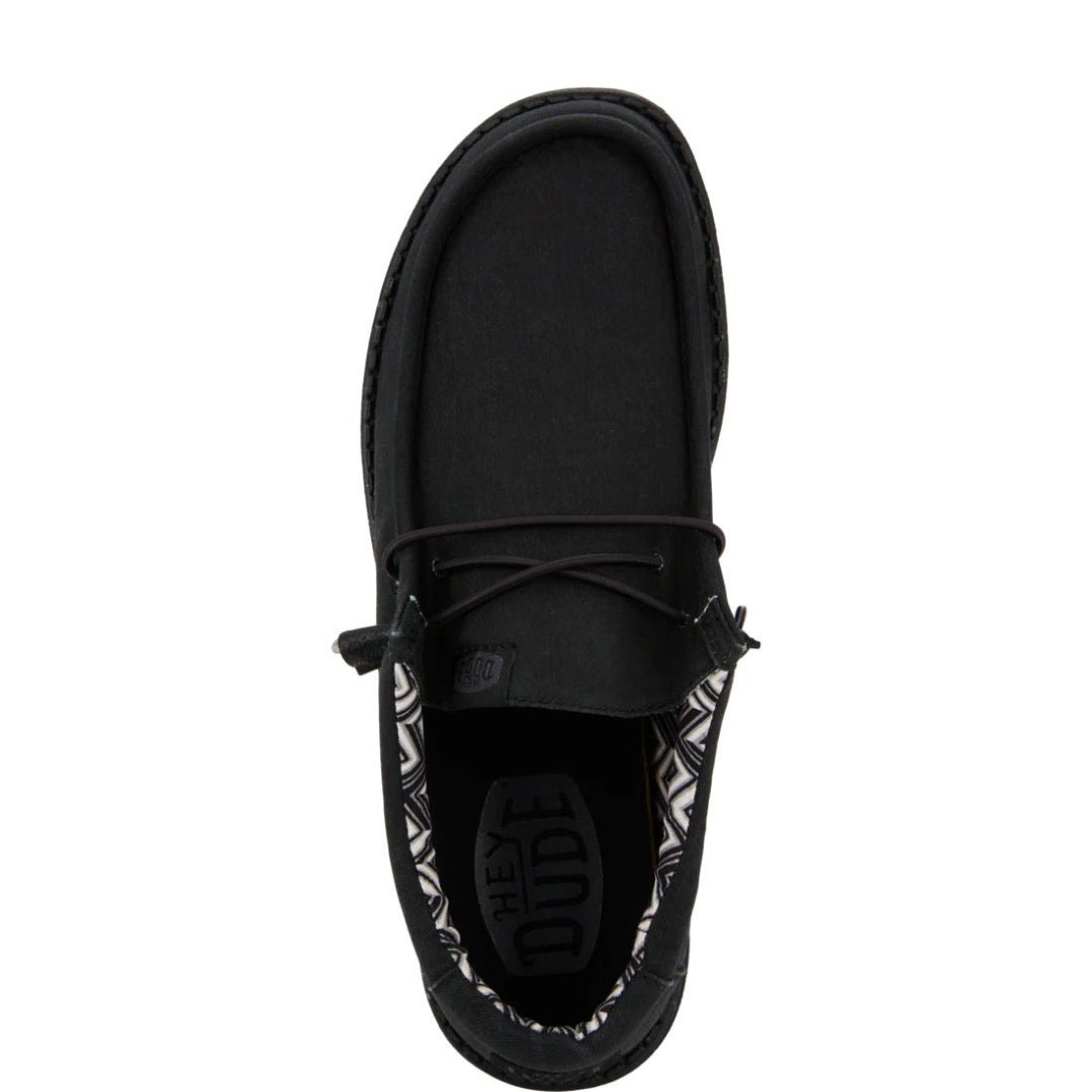 Hey Dude Mens Wally Stretch Canvas Lifestyle Shoes in Black