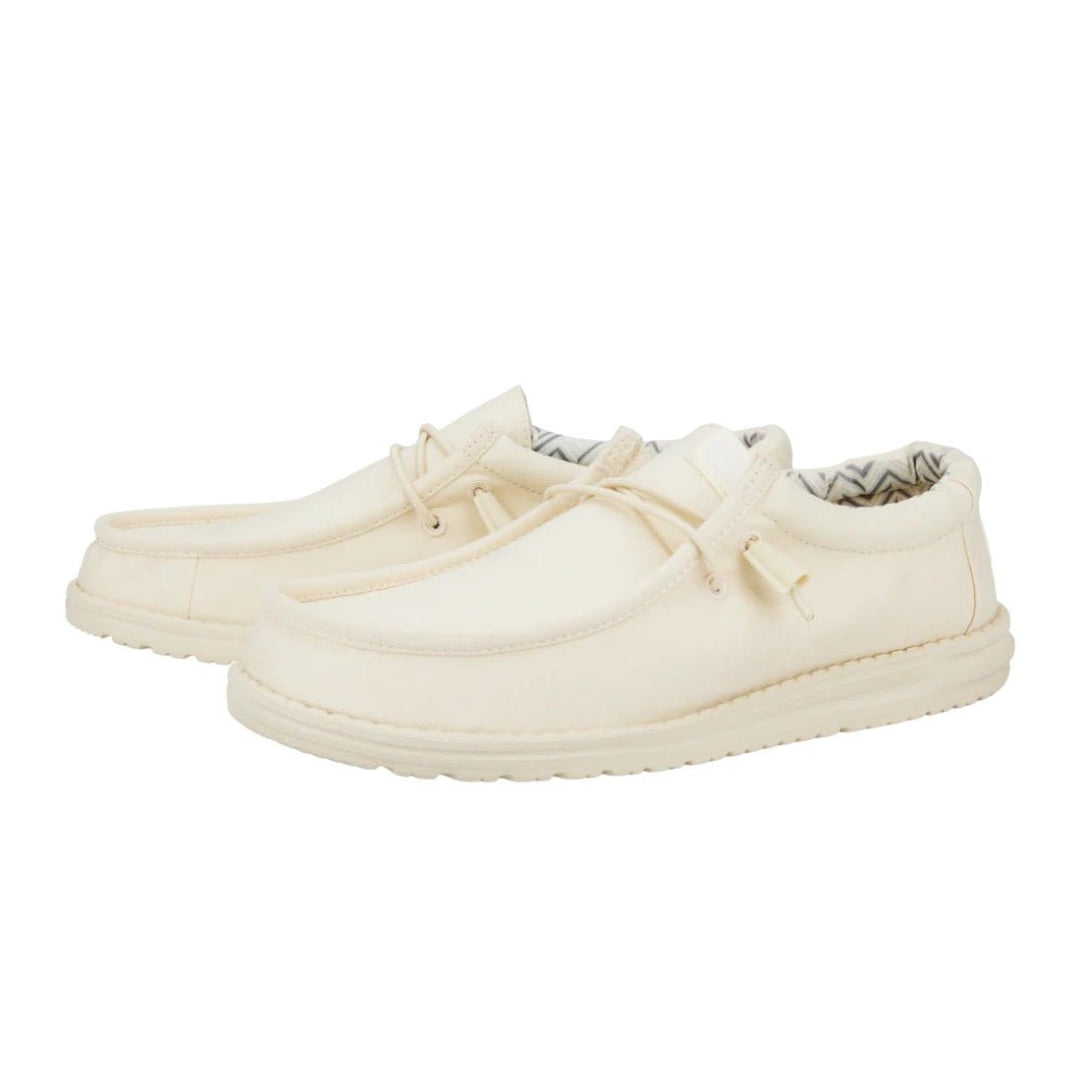Hey Dude Mens Wally Stretch Canvas Lifestyle Shoes in Stone White