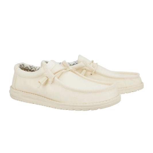 Hey Dude Mens Wally Stretch Canvas Lifestyle Shoes in Stone White
