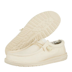 Hey Dude Mens Wally Stretch Canvas Lifestyle Shoes in Stone White