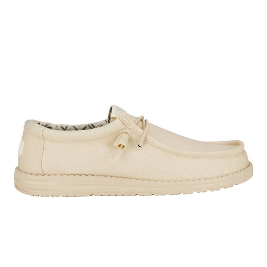 Hey Dude Mens Wally Stretch Canvas Lifestyle Shoes in Stone White