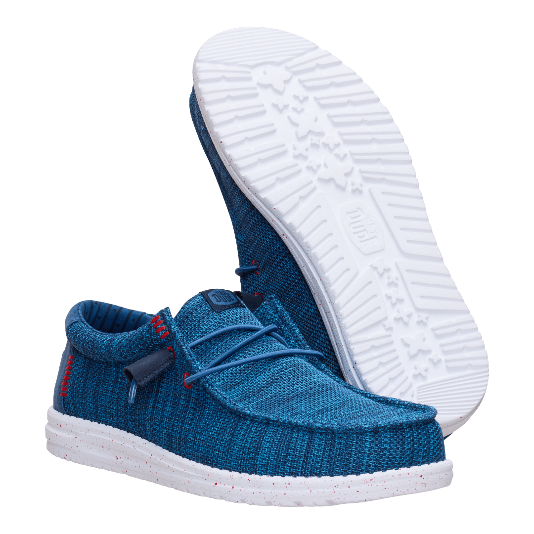 Hey Dude Mens Wally Stretch Sox Lifestyle Shoes in Ensign Blue and Multi