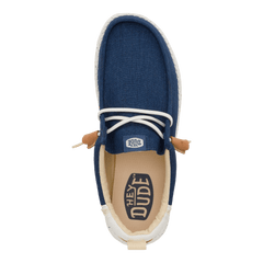 Hey Dude Mens Wally Summer Linen Lifestyle Shoes in Sargasso Blue & White