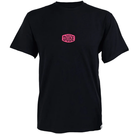 Hey Dude Unisex Buckle Logo Tee in Black with Pink
