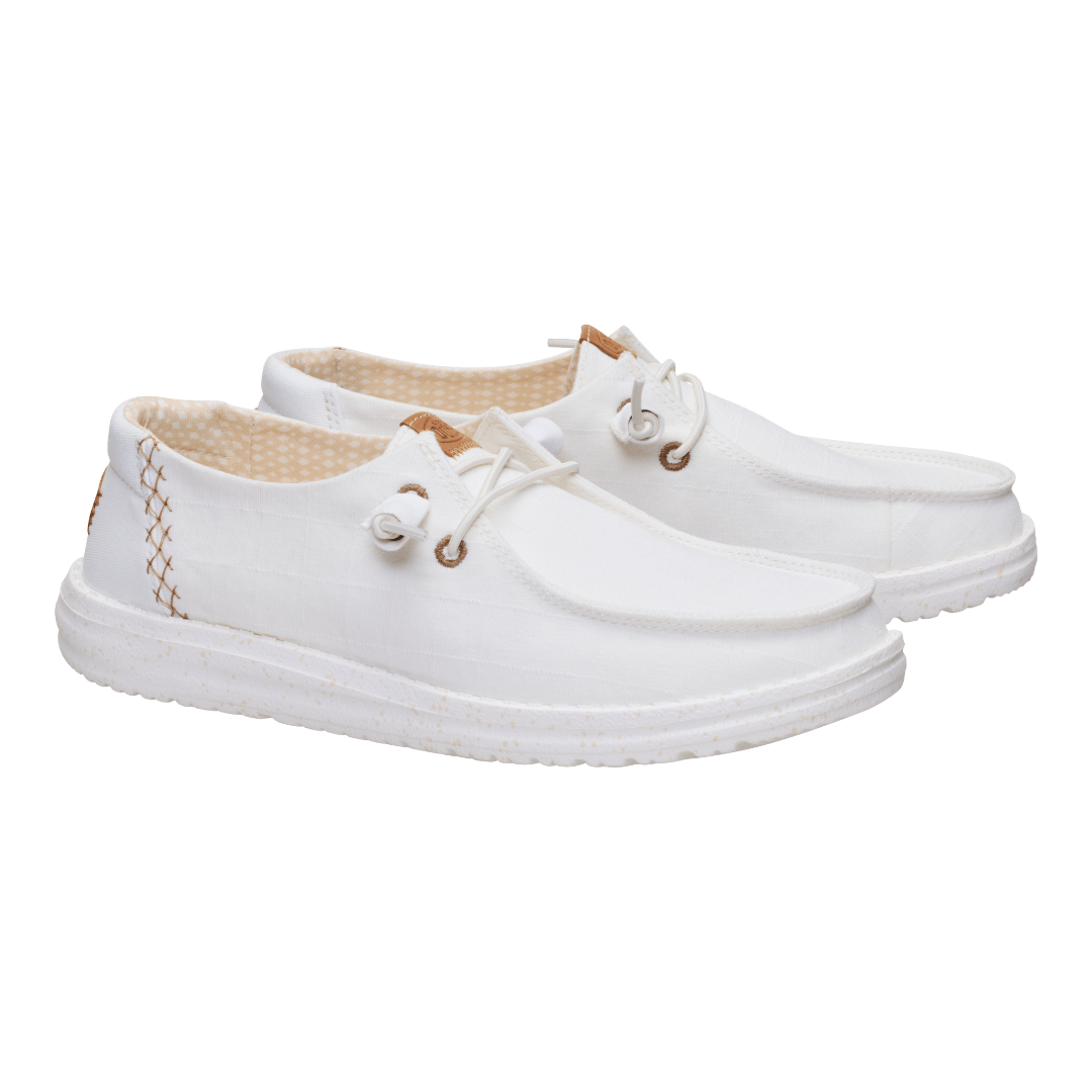 Hey Dude Womens Wendy Chambray Grid Lifestyle Shoes in Snow White