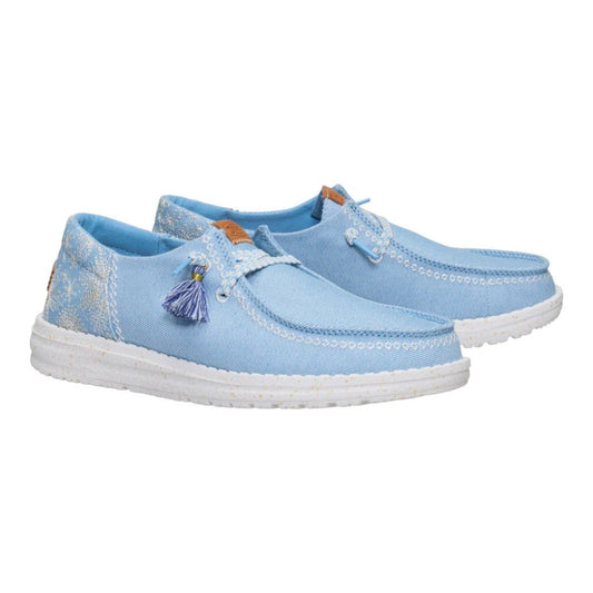 Hey Dude Womens Wendy Funk Lifestyle Shoes in Embroidered Floral Blue
