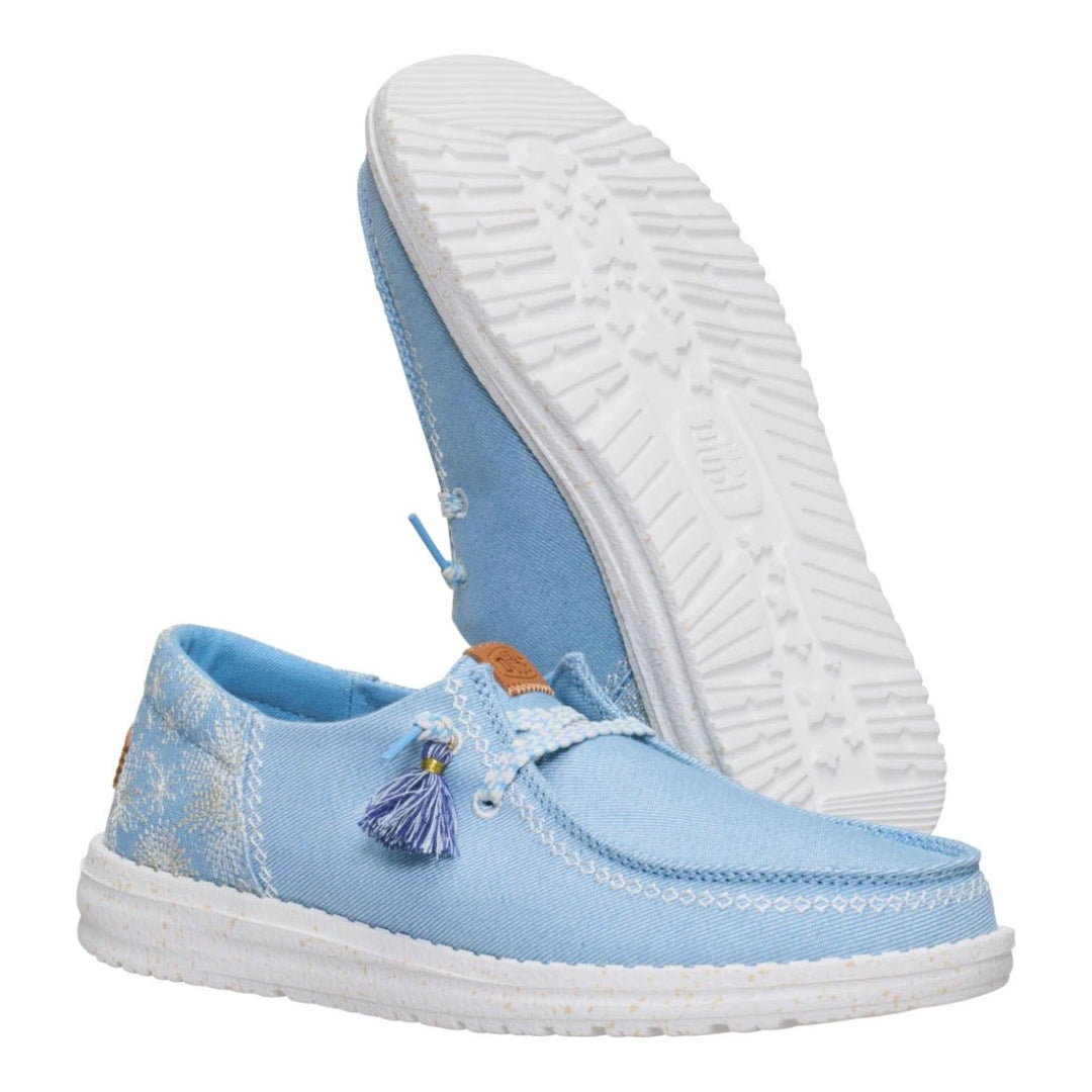 Hey Dude Womens Wendy Funk Lifestyle Shoes in Embroidered Floral Blue