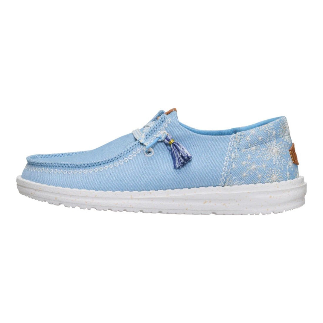 Hey Dude Womens Wendy Funk Lifestyle Shoes in Embroidered Floral Blue