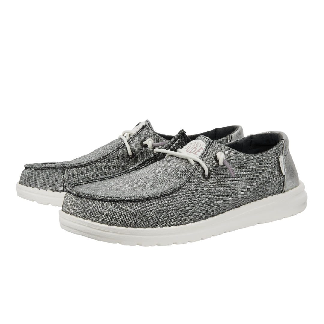 Hey Dude Womens Wendy Metallic Lifestyle Shoes in Sparkle Charcoal
