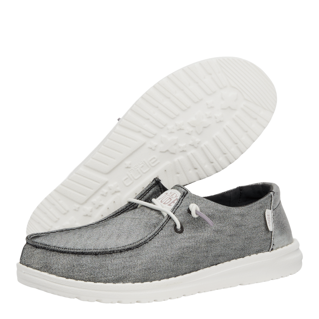 Hey Dude Womens Wendy Metallic Lifestyle Shoes in Sparkle Charcoal