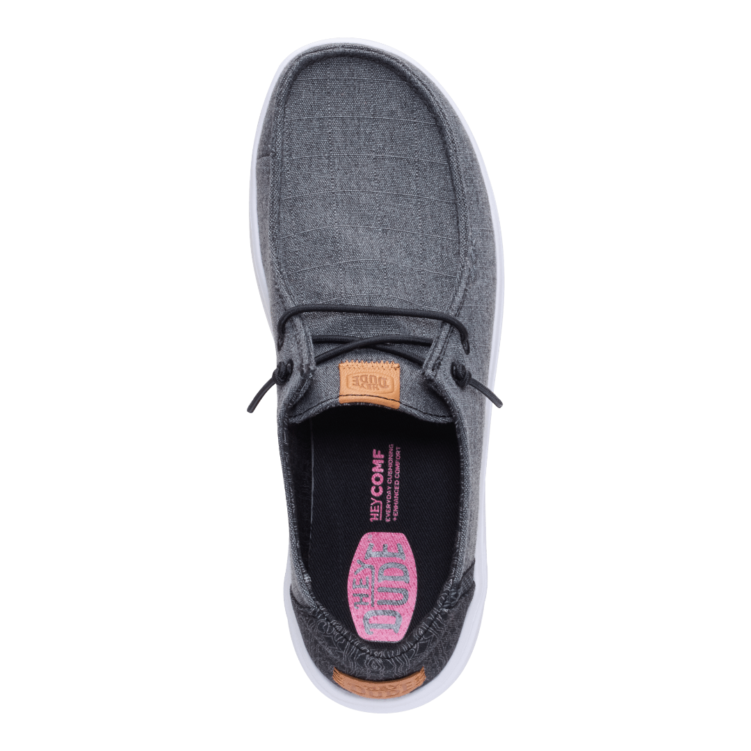 Hey Dude Womens Wendy Rise Chambray Grid Lifestyle Shoes in Black