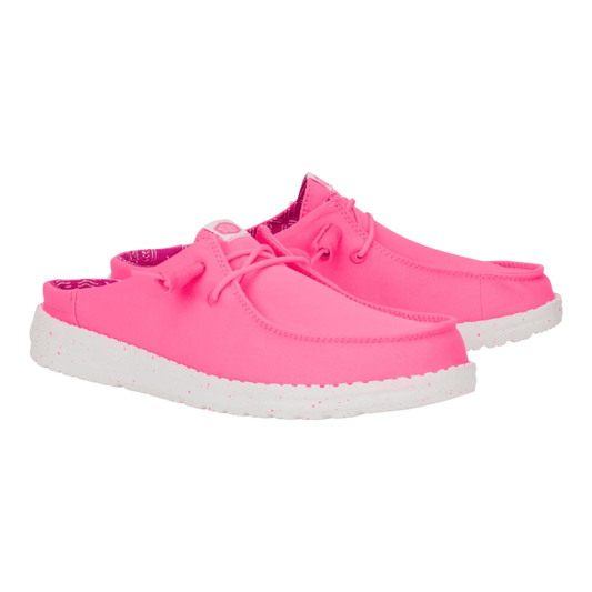 Hey Dude Womens Wendy Slip Stretch Canvas Lifestyle Shoes in Neon Pink