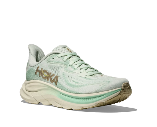 Hoka Women's Clifton 10 - SJD Running Shoes in Mint Green and Gold