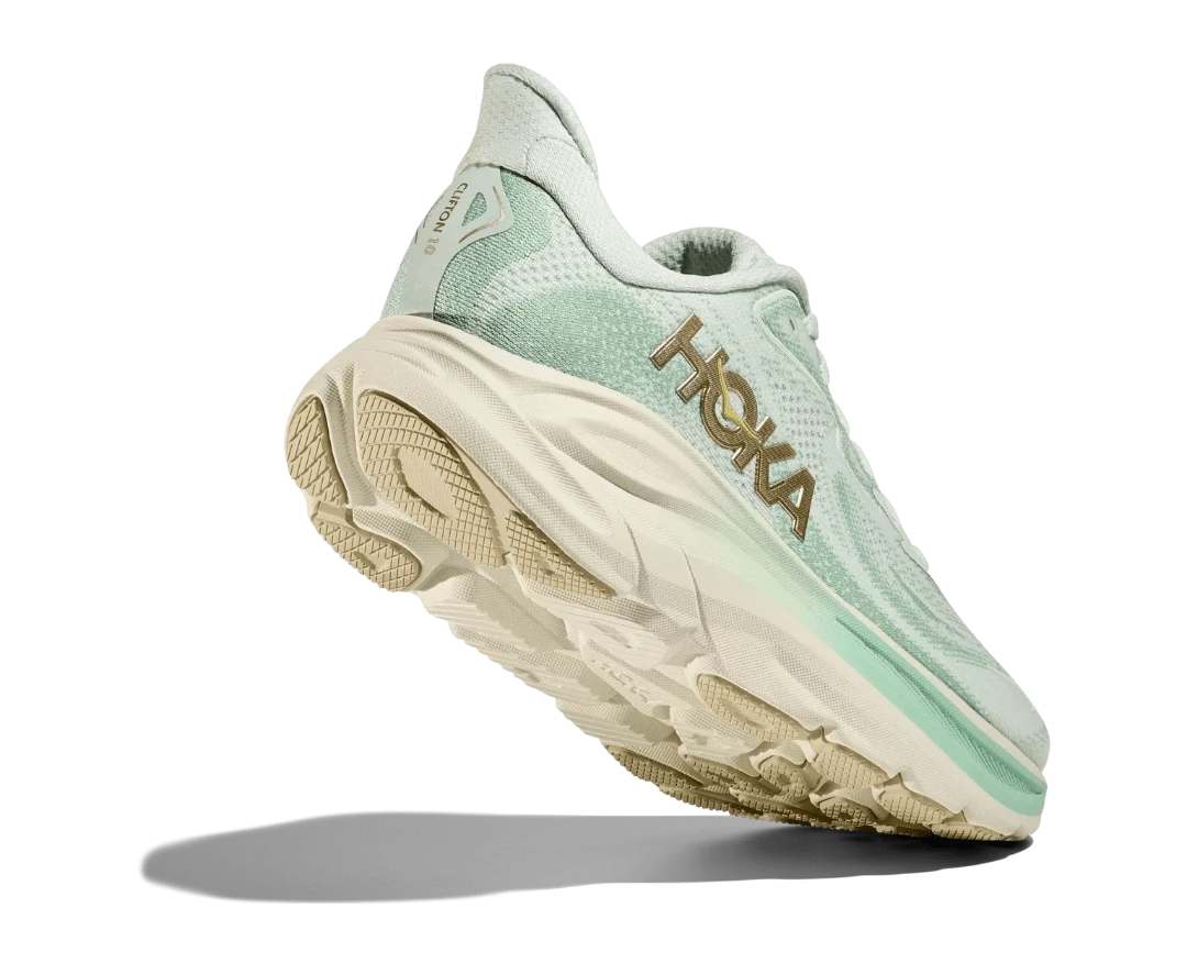 Hoka Women's Clifton 10 - SJD Running Shoes in Mint Green and Gold
