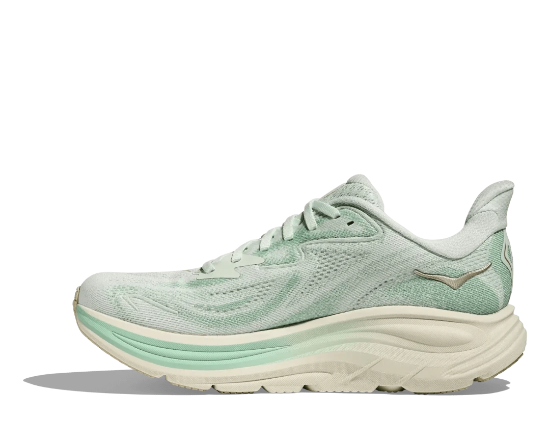 Hoka Women's Clifton 10 - SJD Running Shoes in Mint Green and Gold