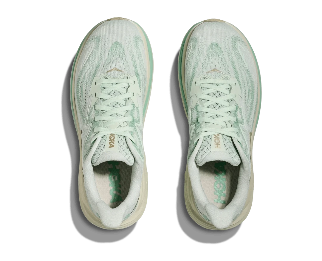 Hoka Women's Clifton 10 - SJD Running Shoes in Mint Green and Gold