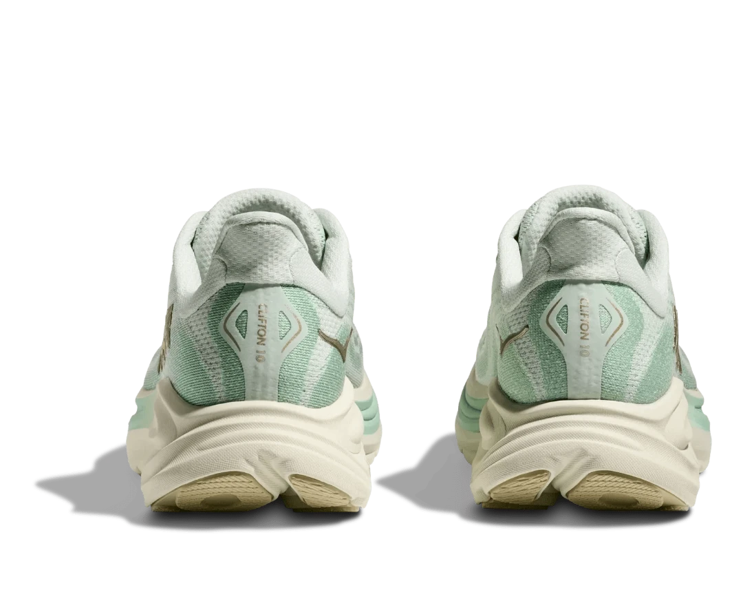 Hoka Women's Clifton 10 - SJD Running Shoes in Mint Green and Gold