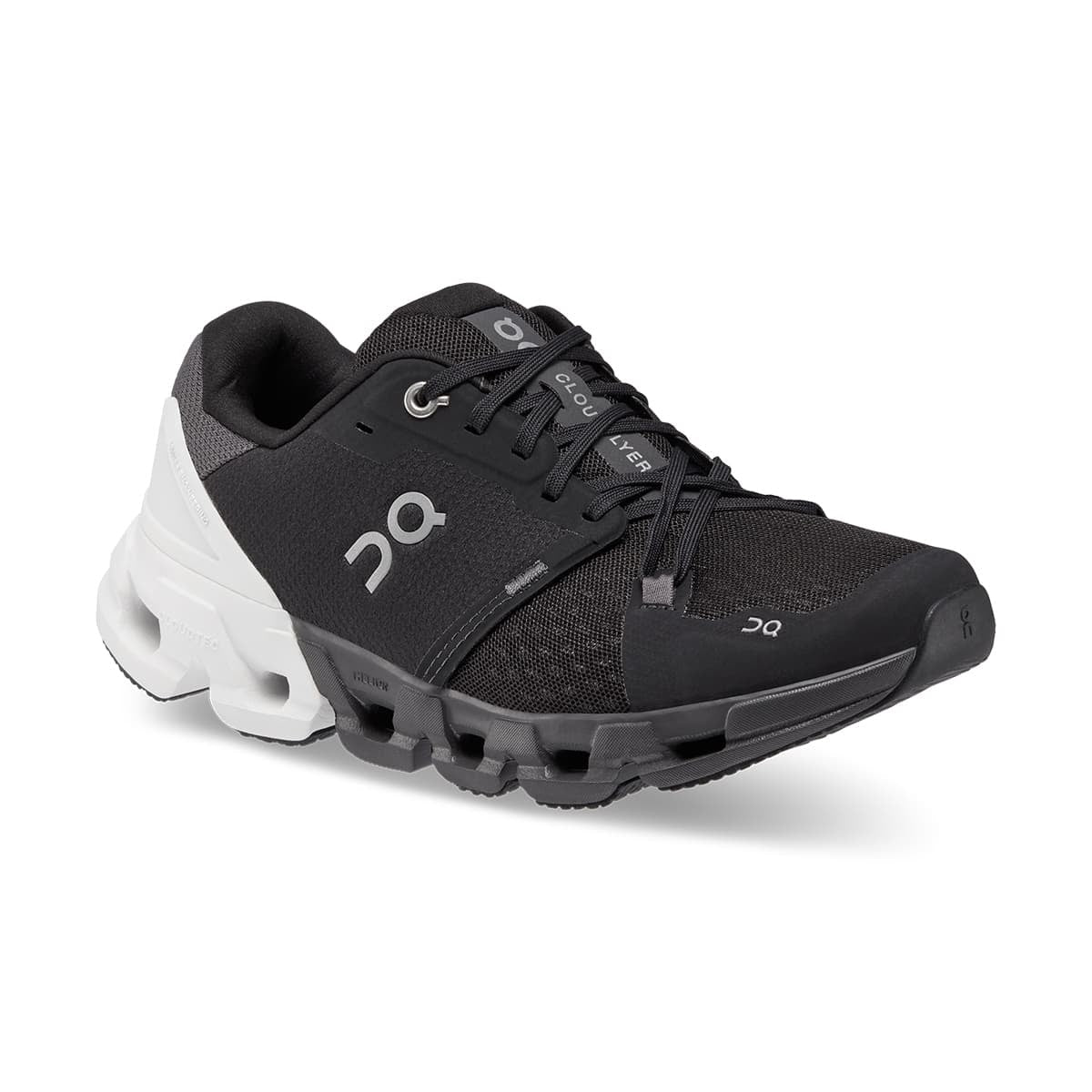 On Women's Cloud Flyer 4 Running Shoes in Black & White Wide