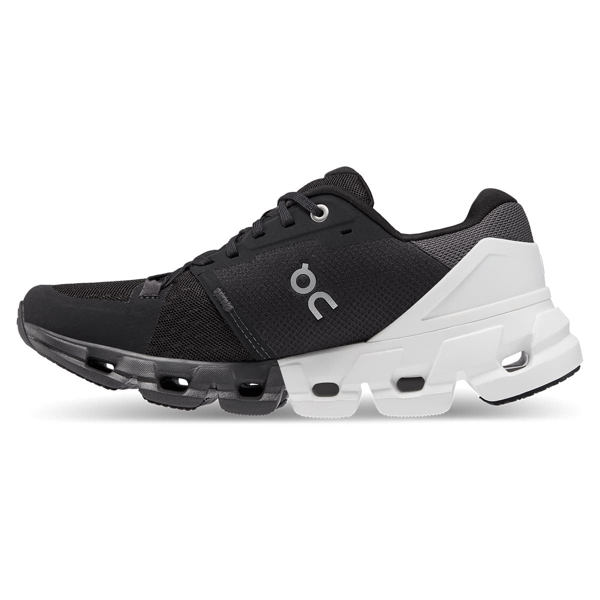 On Women's Cloud Flyer 4 Running Shoes in Black & White Wide