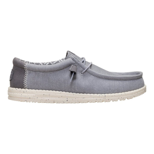Hey Dude Mens Wally Stretch Canvas Flannel Grey Bone White