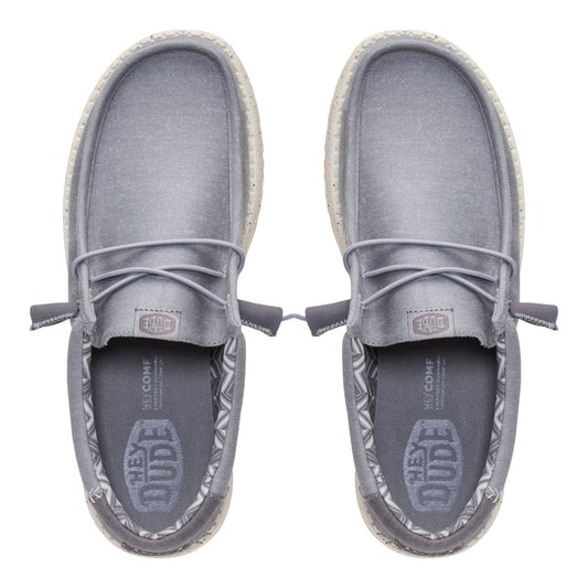 Hey Dude Mens Wally Stretch Canvas Flannel Grey Bone White