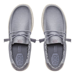 Hey Dude Mens Wally Stretch Canvas Flannel Grey Bone White