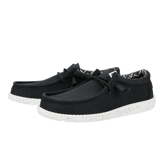 Hey Dude Mens Wally Stretch Canvas Black White