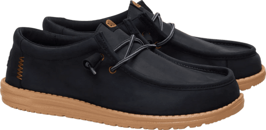 Hey Dude Mens Wally Full Grain Leather Black Tobacco Brown